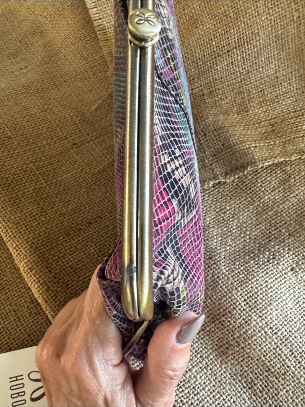 HOBO Pink Multi Snake-Print Frame  Clutch with Gold Tone Frame - Picture 11 of 11